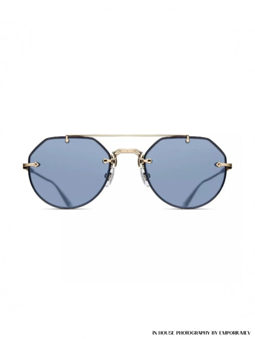 Matsuda M3121 Geometric Sunglasses Brushed Gold | Cobalt Blue Lenses